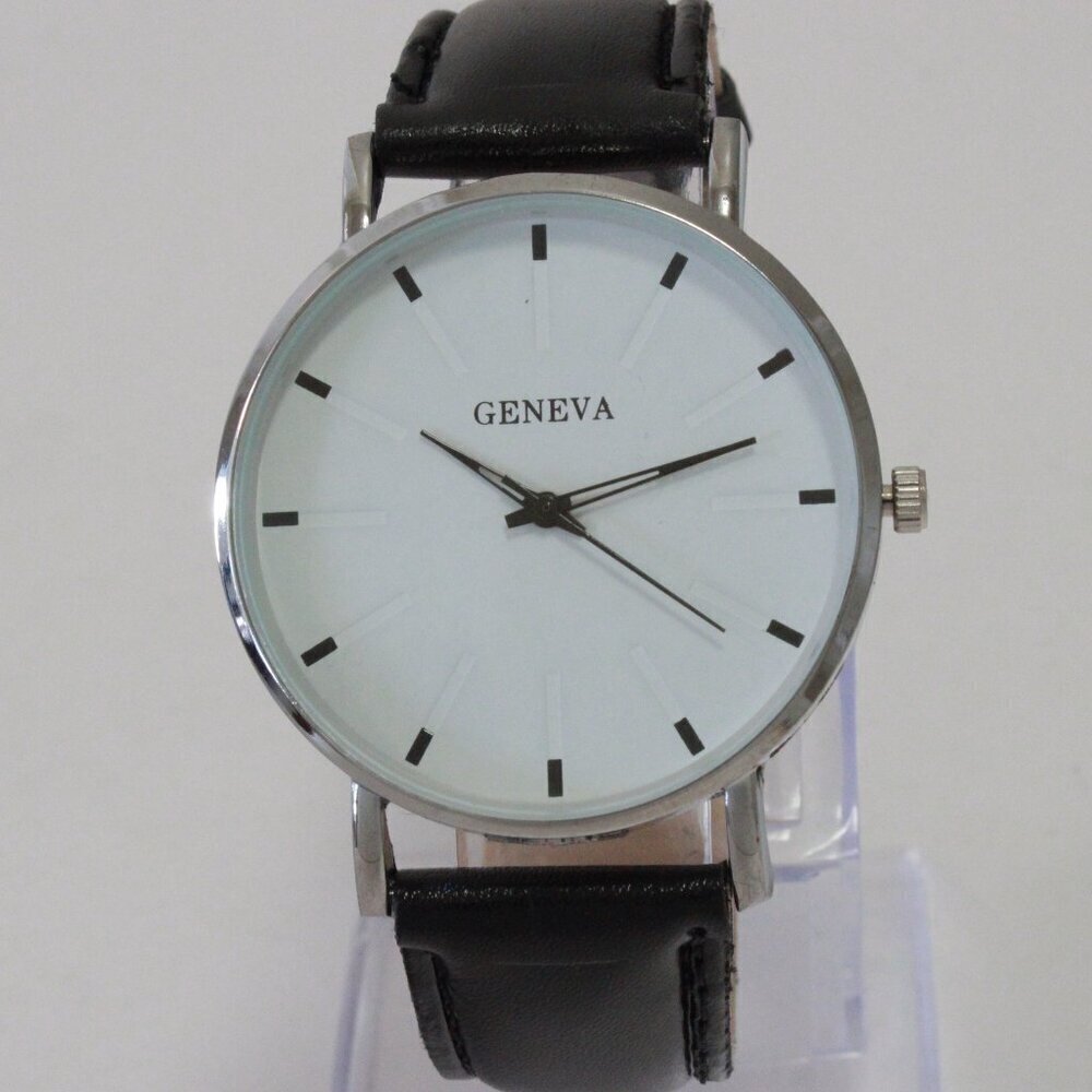 Men's Minimalist Fashion Watch Silver Case White Dial Black Strap 40mm - Picture 3 of 12